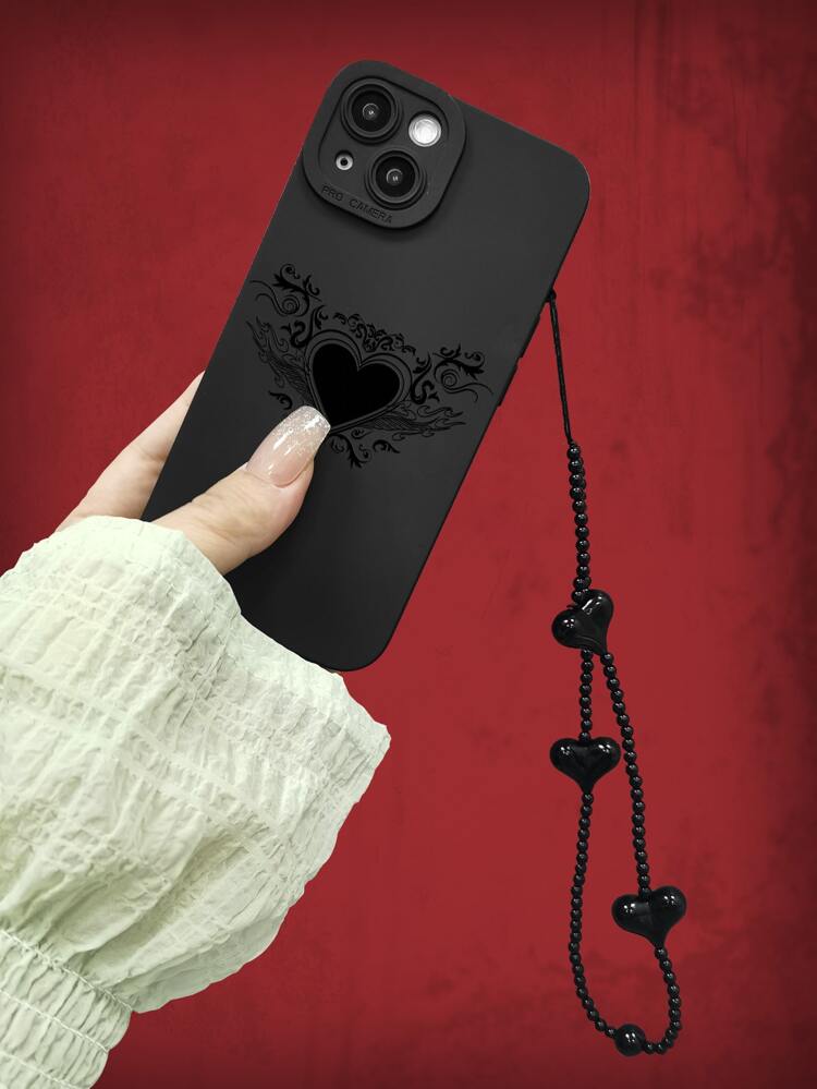 Heart Pattern Phone Case With Lanyard