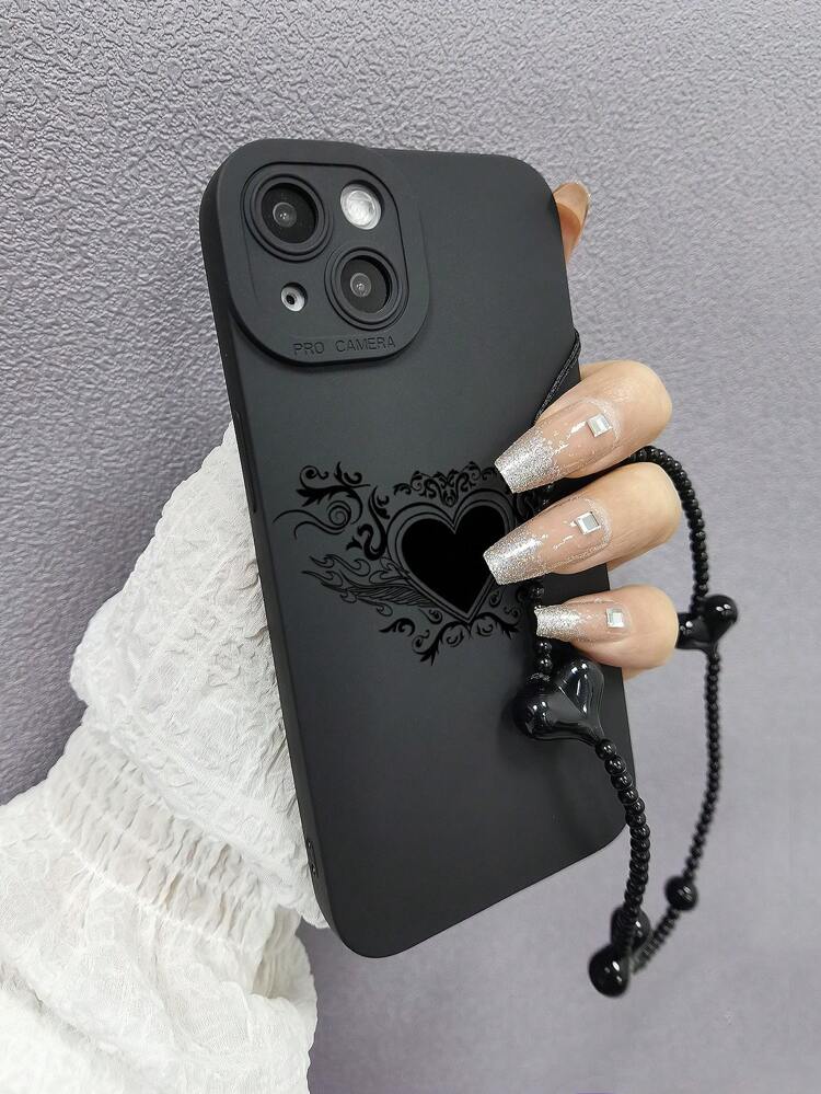 Heart Pattern Phone Case With Lanyard