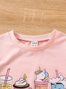 SHEIN Young Girl Beverage Print Tee - Baby Pink - View 3