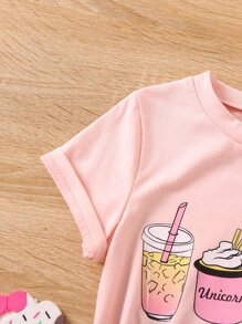 SHEIN Young Girl Beverage Print Tee - Baby Pink - View 4