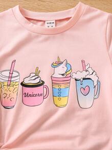 SHEIN Young Girl Beverage Print Tee - Baby Pink - View 5