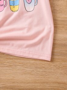 SHEIN Young Girl Beverage Print Tee - Baby Pink - View 6