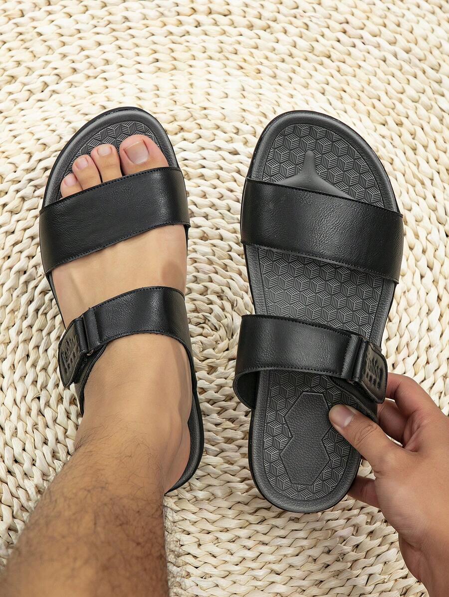 Cầu trượt có dây đeo đôi dập nổi chữ cái dành cho nam giới, Cầu trượt ngoài trời màu đen - màu đen - Xem 1