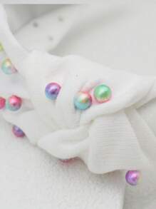 Faux Pearl Decor Knot Detail Wide Headband Elegant,Dopamine,Hairband,Hair Hoop,Hair Accessories - White - View 4