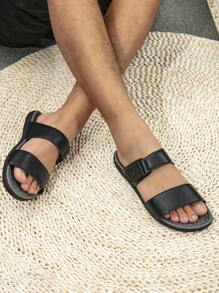 Cầu trượt có dây đeo đôi dập nổi chữ cái dành cho nam giới, Cầu trượt ngoài trời màu đen - màu đen - Xem 5