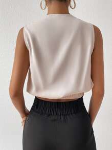 SHEIN Privé Áo sơ mi nữ Vắt màu trơn Thanh lịch - Màu be - Xem 4