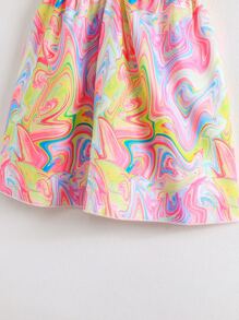 SHEIN 小女童滿版印花前收褶吊帶連衣裙 - 彩色 - 查看 4