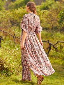 S BETRO Plus Paisley Print Split Thigh Dress - Multicolor - View 2