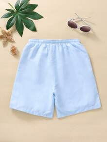 Boys Coconut Tree & Letter Graphic Drawstring Waist Swim Shorts - Baby Blue - View 2