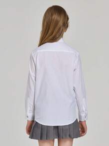 Camicia bianca a maniche lunghe con pieghe e bottoni luccicanti per ragazze pre-adolescenti, abbigliamento per uniforme scolastica formale, per il rientro a scuola