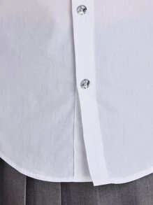 Camicia bianca a maniche lunghe con pieghe e bottoni luccicanti per ragazze pre-adolescenti, abbigliamento per uniforme scolastica formale, per il rientro a scuola