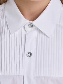 Camicia bianca a maniche lunghe con pieghe e bottoni luccicanti per ragazze pre-adolescenti, abbigliamento per uniforme scolastica formale, per il rientro a scuola