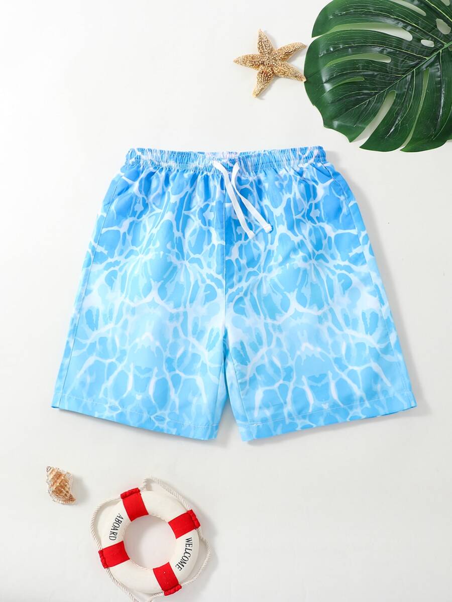 Boys Tie Dye Drawstring Waist Swim Shorts - Blue - View 1