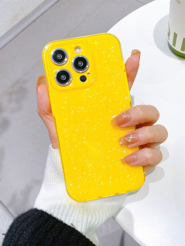 1pc Pink High-Quality Jelly Glitter Soft TPU Shockproof Phone Case, Anti-Sweat, Anti-Fingerprint, Wear-Resistant, Fade-Proof