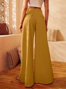 S BETRO Quần nữ Nút Túi Dây kéo màu trơn Thanh lịch - Màu vàng - Xem 5