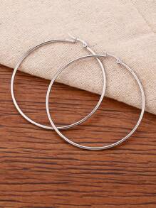 1pc Minimalist Hoop Earrings, Stainless Steel Jewelry - Silver - View 1