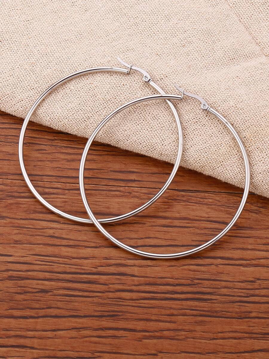 1pc Minimalist Hoop Earrings, Stainless Steel Jewelry - Silver - View 1
