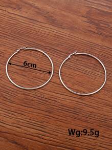 1pc Minimalist Hoop Earrings, Stainless Steel Jewelry - Silver - View 3