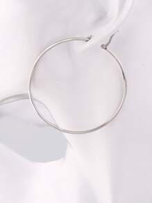 1pc Minimalist Hoop Earrings, Stainless Steel Jewelry - Silver - View 4