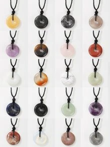 天然水晶圓形吊飾項鍊 - 藏蓝色 - 查看 1