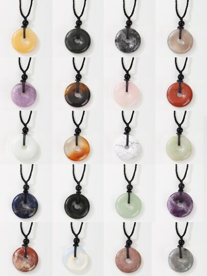 天然水晶圓形吊飾項鍊