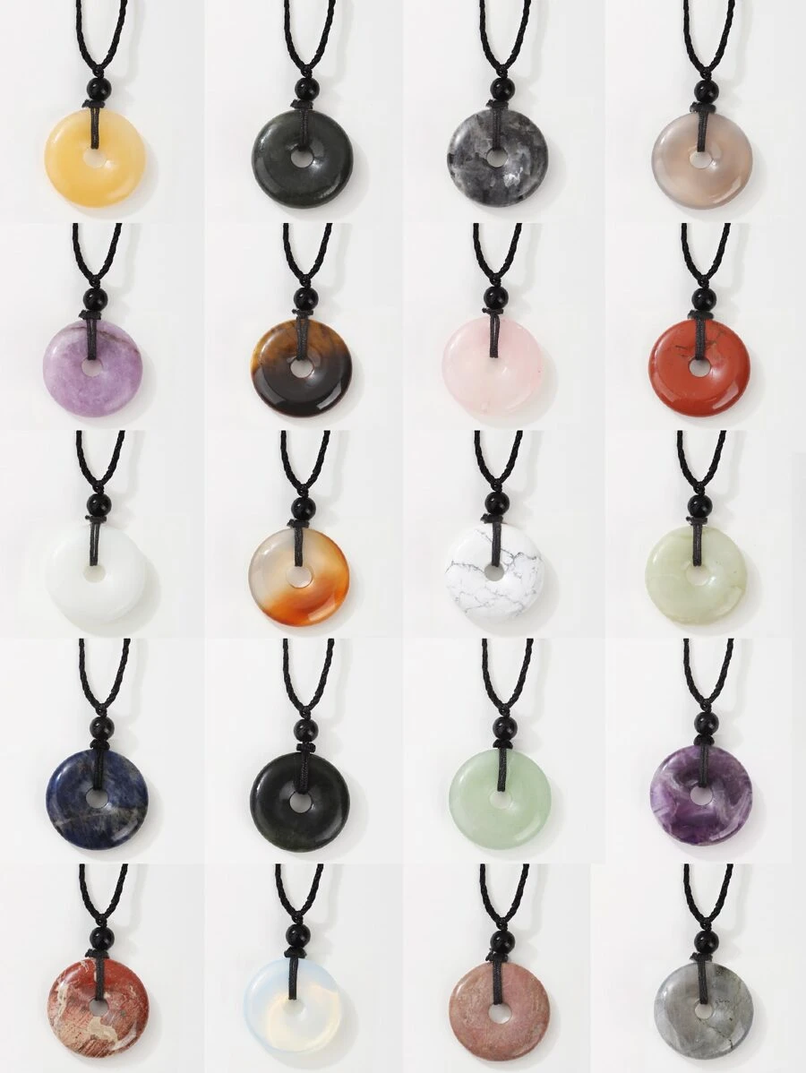 天然水晶圓形吊飾項鍊 - 藏蓝色 - 查看 1