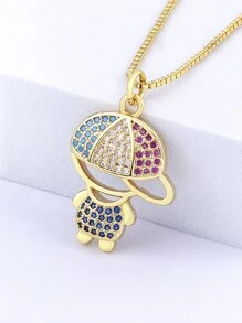 方晶鋯石裝飾人像吊墜項鍊 - 金黃色 - 查看 2