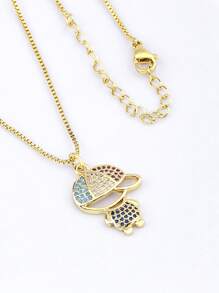 方晶鋯石裝飾人像吊墜項鍊 - 金黃色 - 查看 5