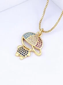 方晶鋯石裝飾人像吊墜項鍊 - 金黃色 - 查看 6