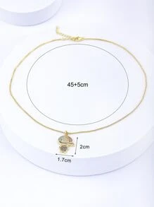 方晶鋯石裝飾人像吊墜項鍊 - 金黃色 - 查看 7