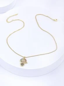 方晶鋯石裝飾人像吊墜項鍊 - 金黃色 - 查看 8