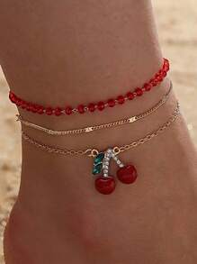 3入組/套櫻桃吊飾腳錬