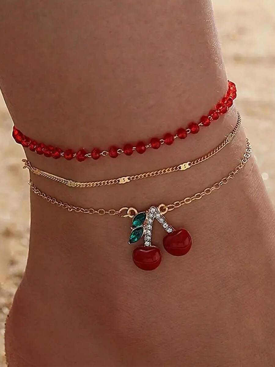 3入組/套櫻桃吊飾腳錬