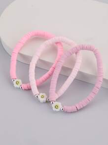 3入組/套花朵裝飾串珠手鏈 - 粉色 - 查看 1