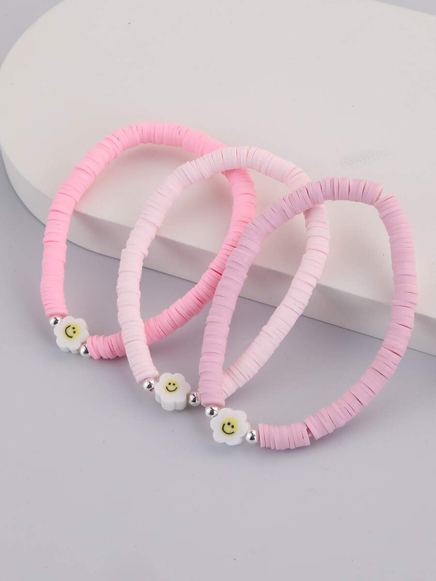 3入組/套花朵裝飾串珠手鏈 - 粉色 - 查看 1