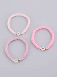 3入組/套花朵裝飾串珠手鏈 - 粉色 - 查看 2