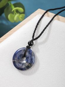 天然水晶圓形吊飾項鍊 - 藏蓝色 - 查看 3