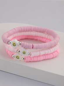 3入組/套花朵裝飾串珠手鏈 - 粉色 - 查看 3
