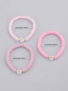 3入組/套花朵裝飾串珠手鏈 - 粉色 - 查看 4
