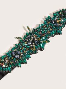 1 Pc Women's Elastic Waist Belt With Handmade Rhinestone Decoration Summer, School Fall, Autumn, Halloween - Mint Green - View 4