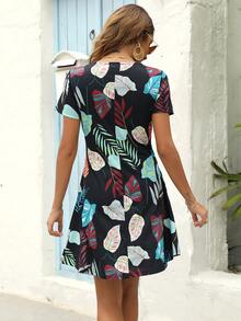 Tropical Print Button Front Dress