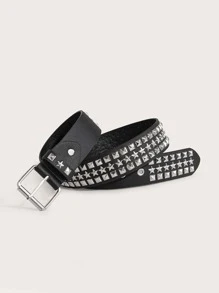 1pc Women Star & Studded Decor Square Buckle Belt For Daily Life - Black - View 1