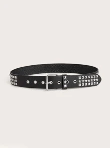 1pc Women Star & Studded Decor Square Buckle Belt For Daily Life - Black - View 2