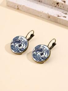 Bird Print Round Decor Stud Earrings - Multicolor - View 3