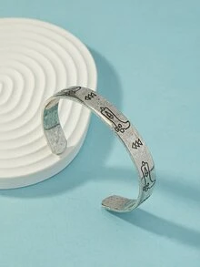 Pulsera abierta con estampado de dibujos animados - Plata antigua - Ver 2