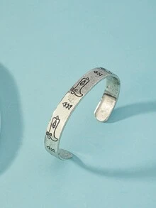 Pulsera abierta con estampado de dibujos animados - Plata antigua - Ver 4