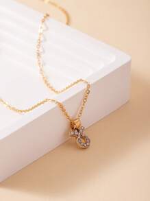 水鑽裝飾吊墜項鍊 - 金黃色 - 查看 5