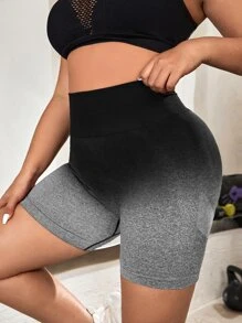 Yoga Basic Ombre漸層寬頭束腰運動短褲，騎行褲 - 深灰色 - 查看 1
