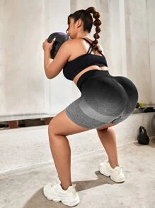 Yoga Basic Ombre漸層寬頭束腰運動短褲，騎行褲 - 深灰色 - 查看 4