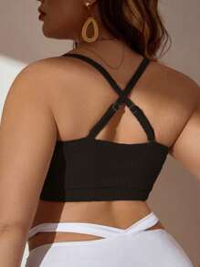 SHEIN Swim Curve Áo bikini rút dây phía trước cỡ lớn mùa hè - màu đen - Xem 2